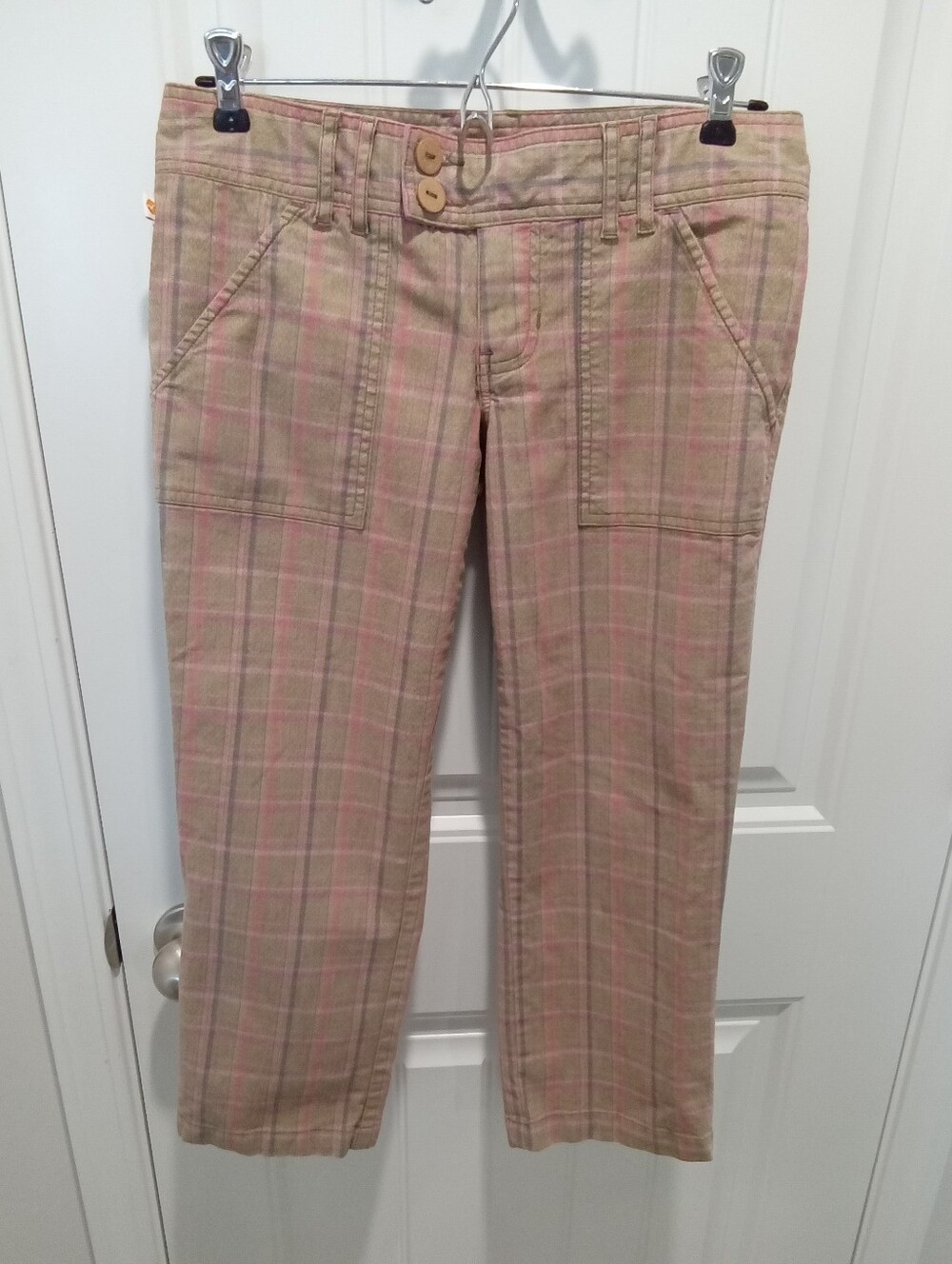 Hollister "California Girls" Y2K Junior's Sz 3 Beige & Pink Plaid Crop Trousers